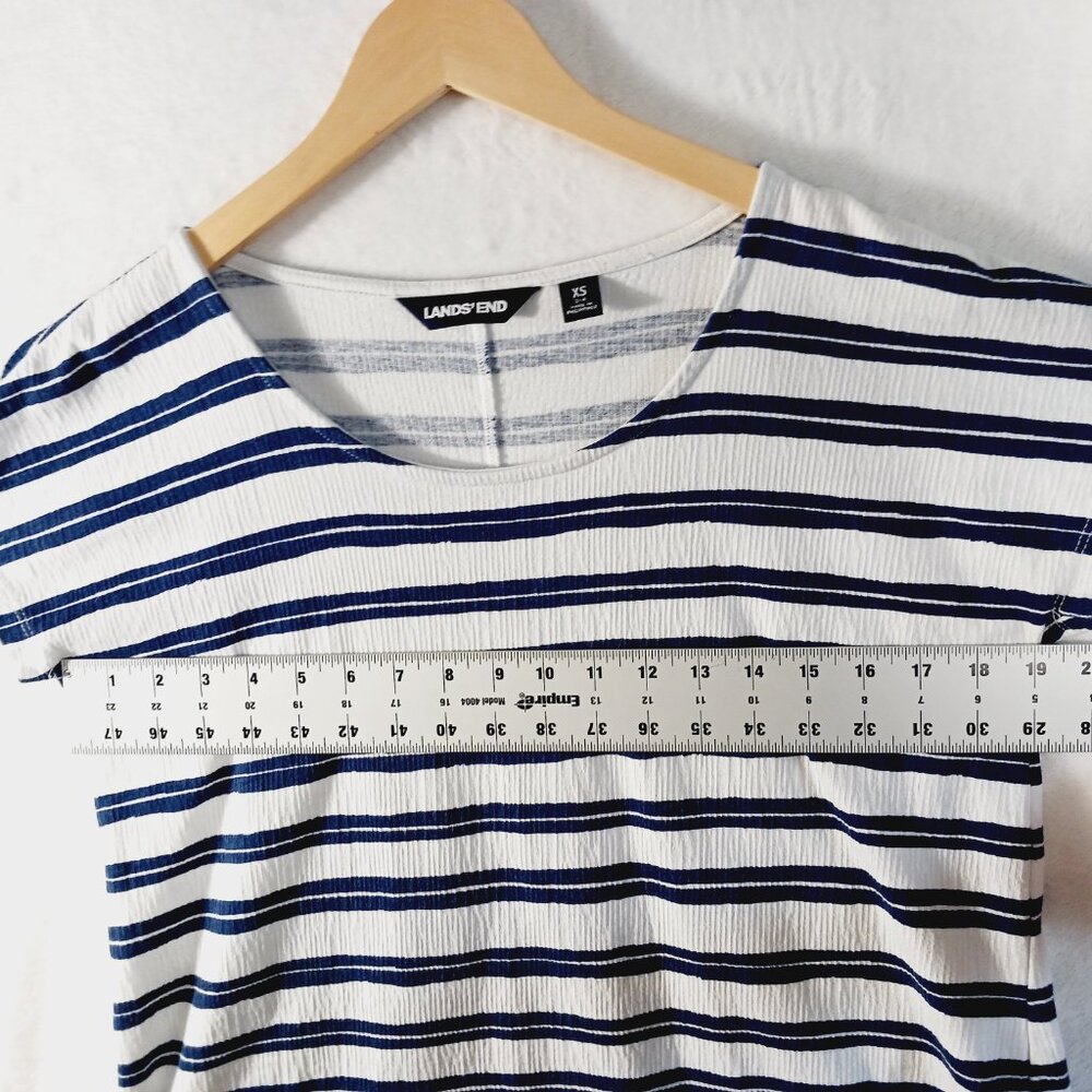 Lands End, Navy & White Stripe Short Sleeve Tee Slightly Ribbed Fabric Preppy XS - Picture 6 of 12